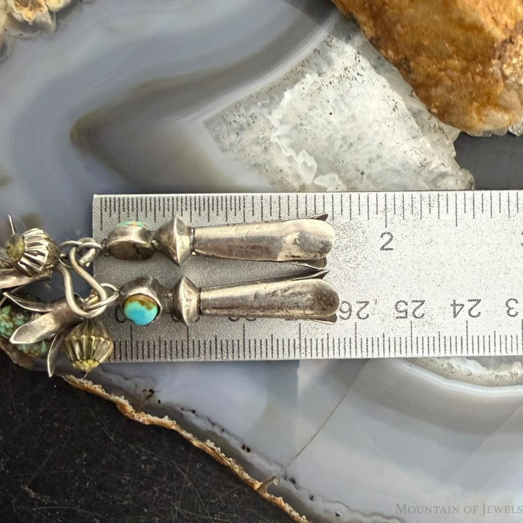 Vintage Native American Silver Navajo Pearl Bead & Turquoise Necklace For Women