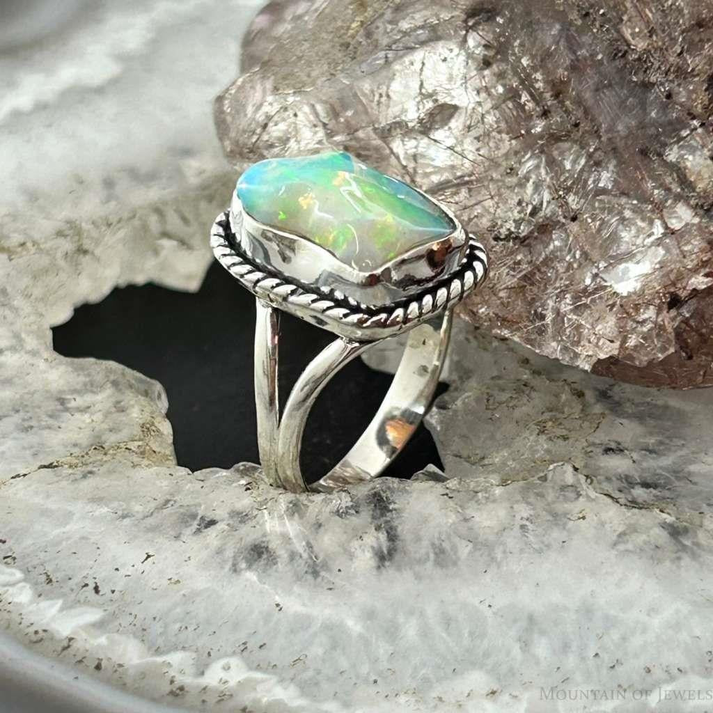 Sterling Silver Southwestern Style Natural Shape Opal Ring Size 7.25 For Women #1