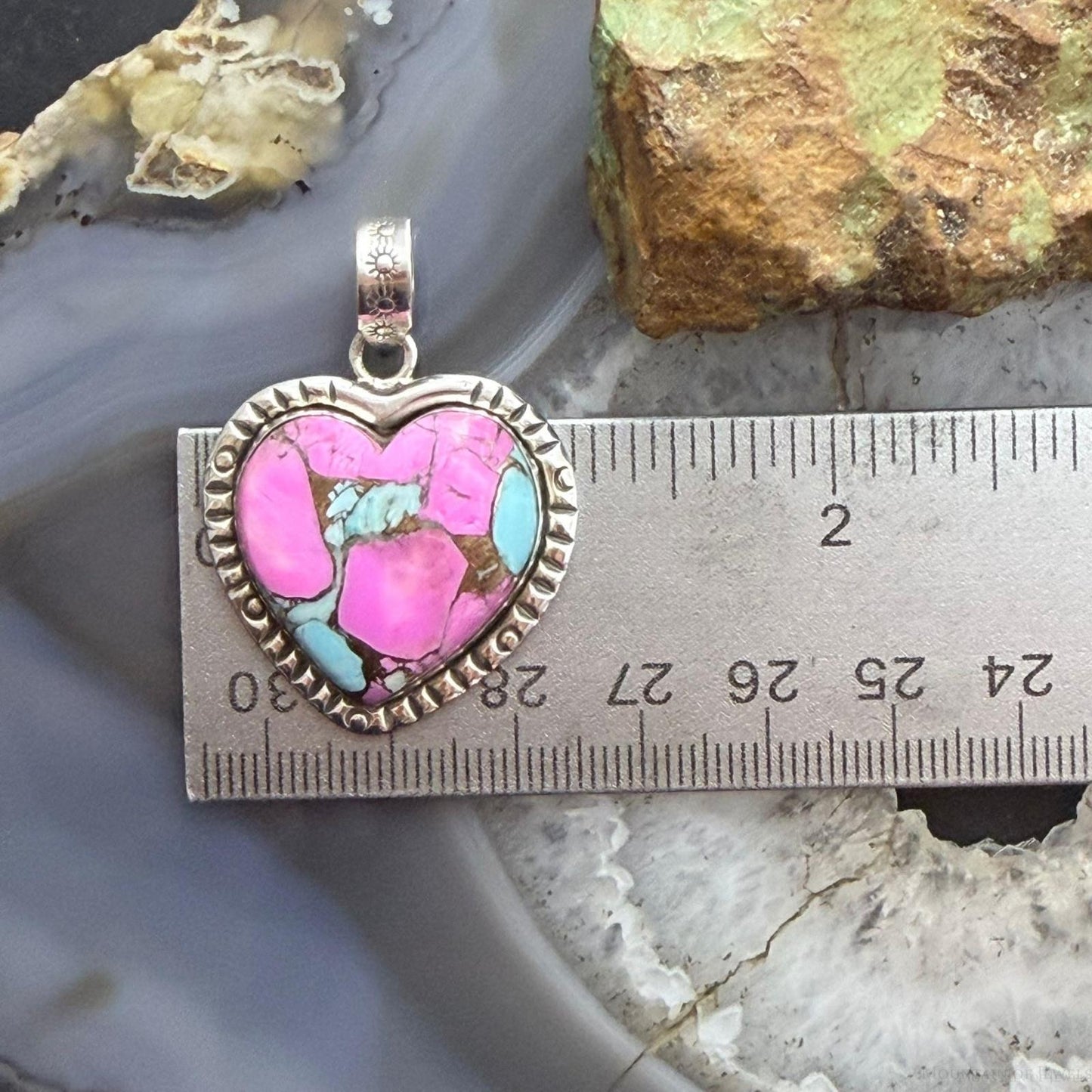 Sterling Silver Southwestern Style Cotton Candy Heart Pendant For Women #3