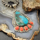 Sterling Silver Southwestern Style Teardrop Malachite Chrysocolla & Spiny Oyster Pendant For Women