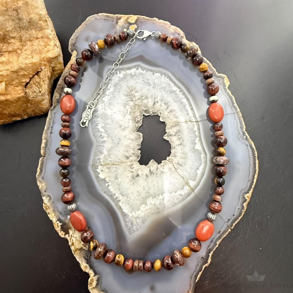 Carolyn Pollack Sterling Silver Tiger's Eye & Jasper 17"-20" Necklace For Women