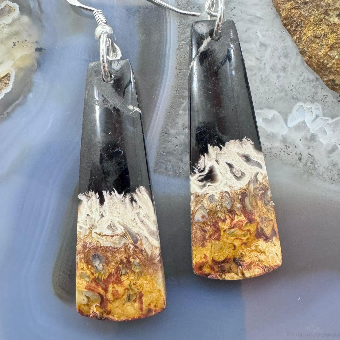 Sterling Silver Elongated Trapeze Plum Root Jasper Slab Dangle Earrings For Women #222