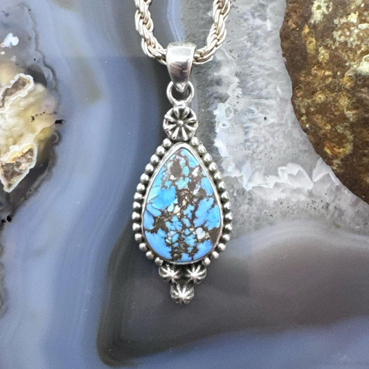 Sterling Silver Southwestern Style Teardrop Golden Hill Turquoise Decorated Pendant For Women