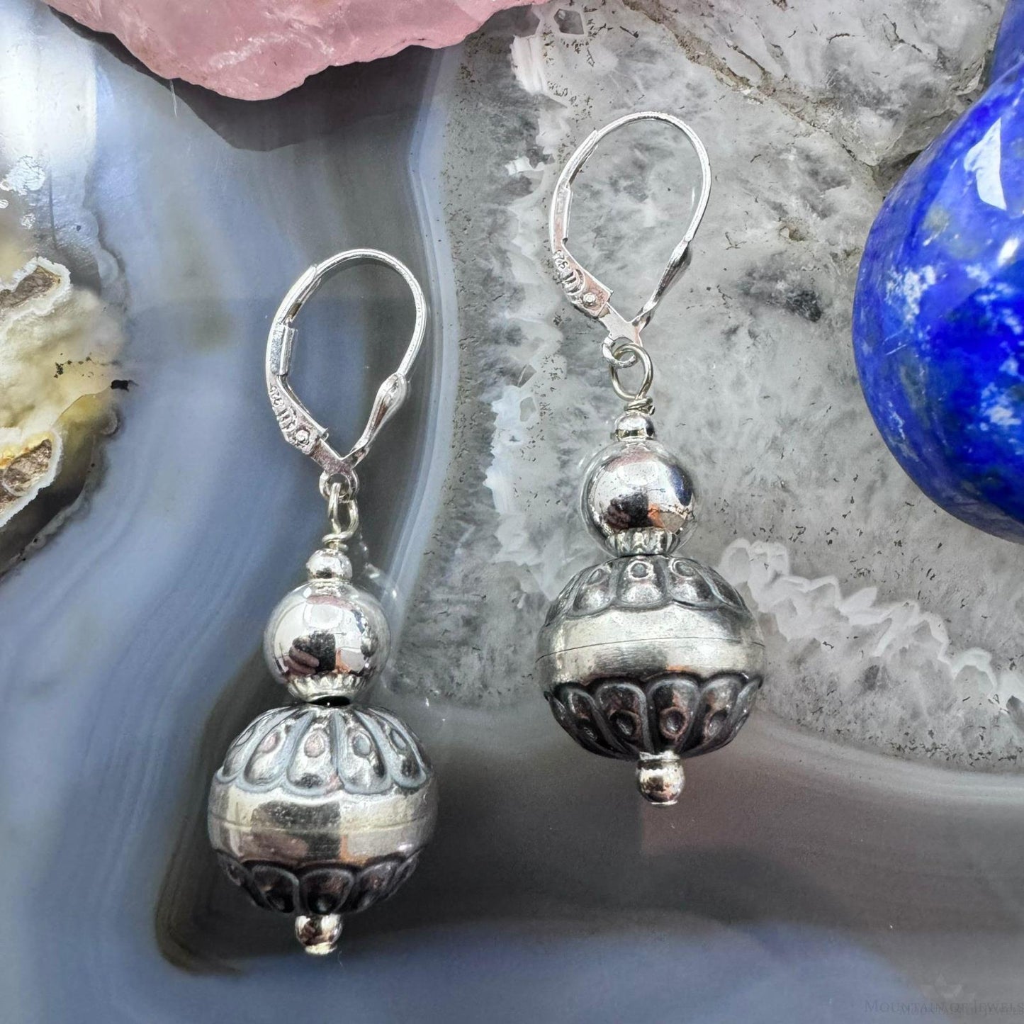 Carolyn Pollack Sterling Silver Decorated Bead Dangle Earrings For Women