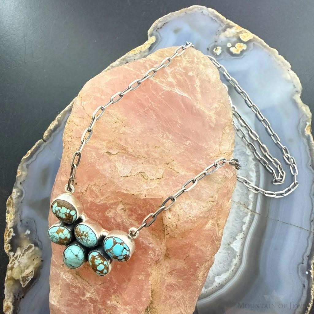 Sterling Silver Southwestern Style Oval Turquoise #8 22" Necklace For Women