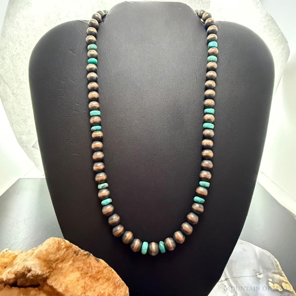 Southwestern Style 8mm Copper Navajo Pearl Round & Turquoise 18"-20" Necklace