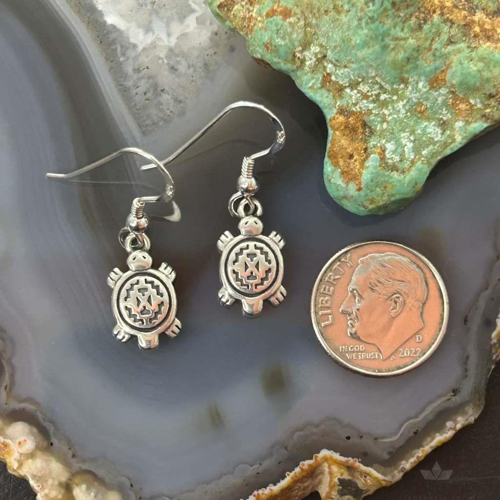 Carolyn Pollack Sterling Silver Tiny Turtle Dangle Earrings For Women