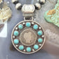 Genuine 1908 90% Silver Barber Head Dime Coin w/Mohave Turquoise Unisex Pendant