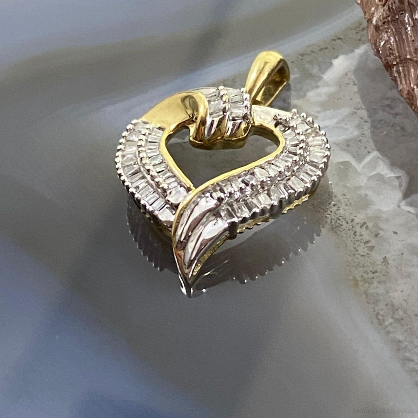 10K Two Tone Gold Diamonds Heart Shape Pendant For Women
