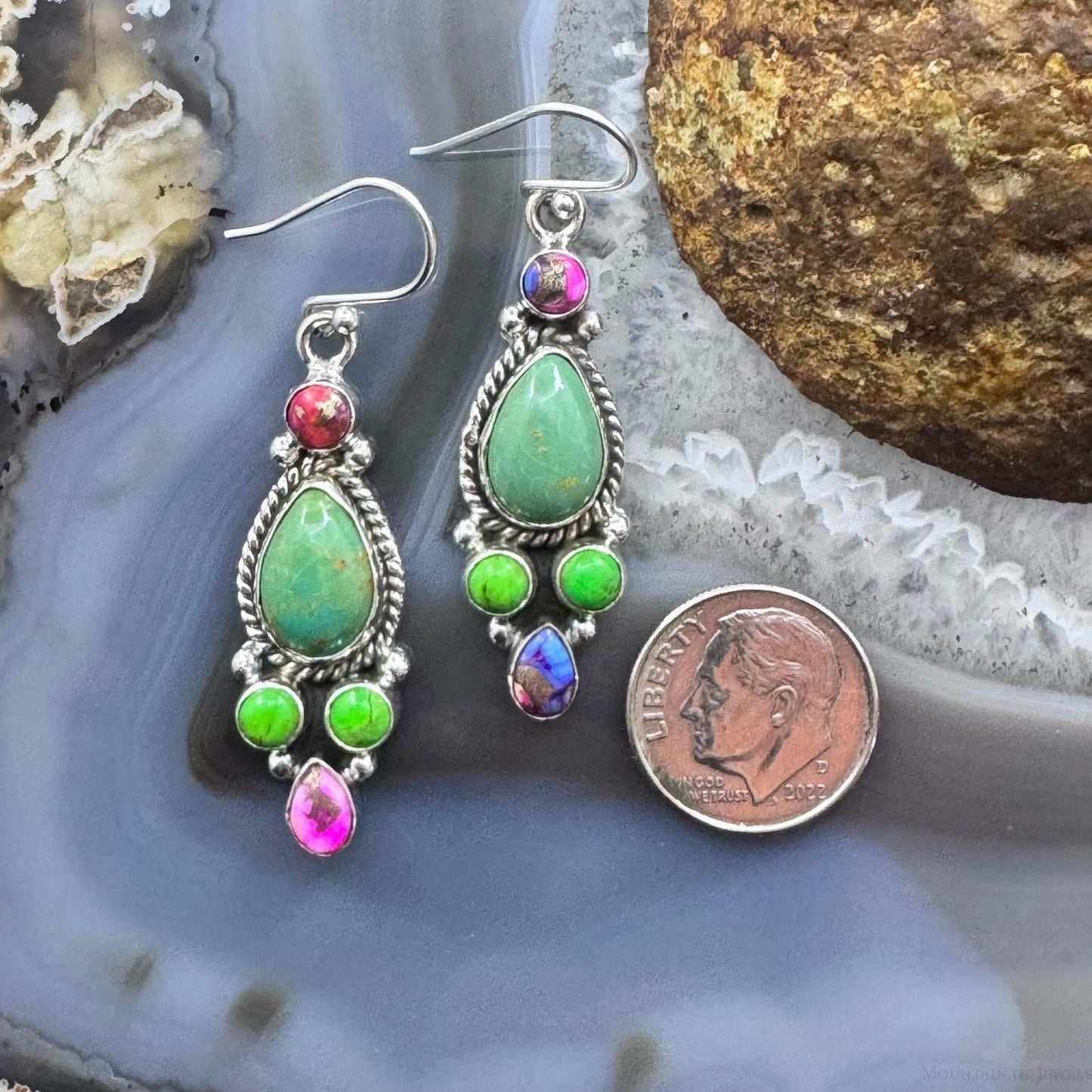 Sterling Silver Southwestern Style Multistone Cluster Dangle Earrings For Women #4