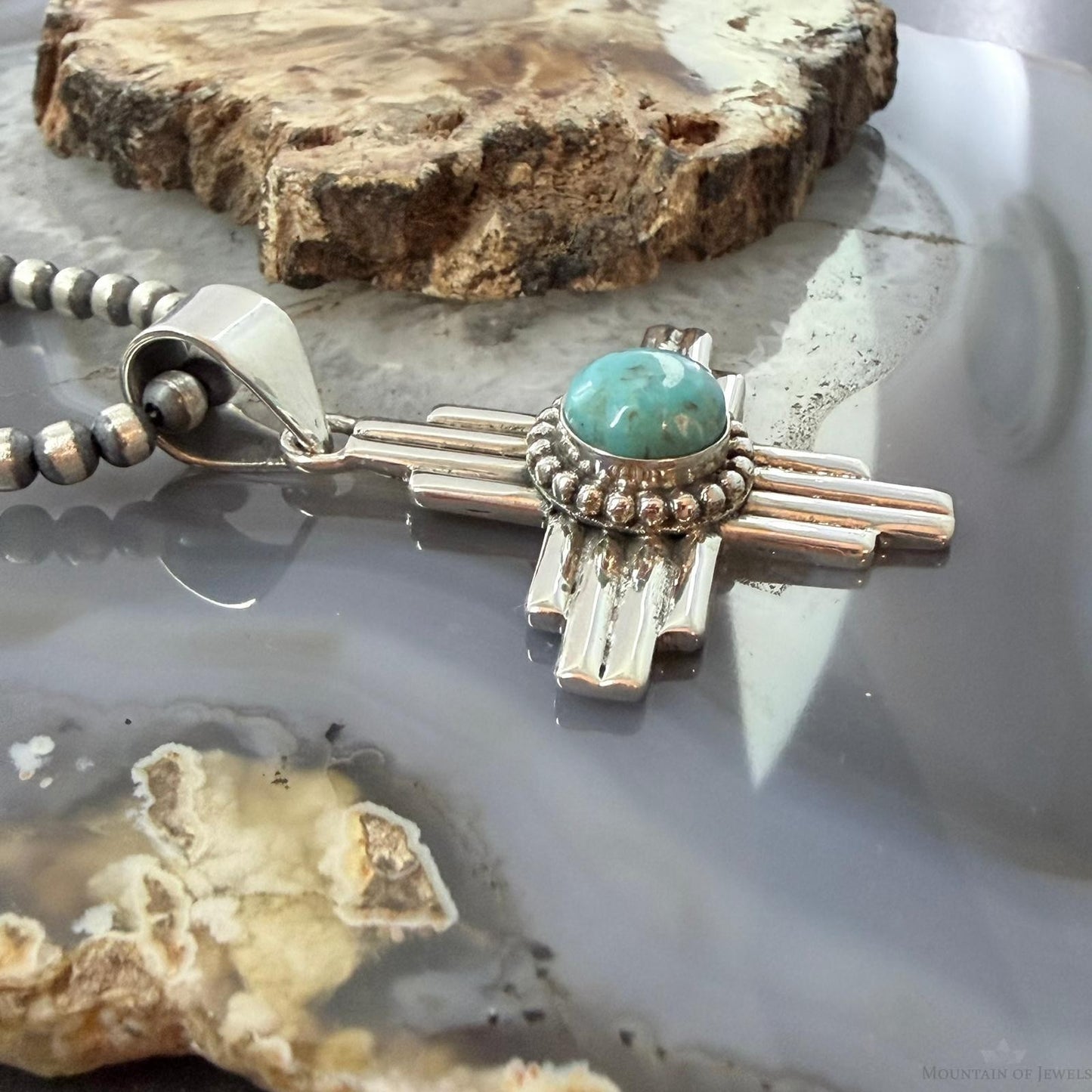 Sterling Silver Southwestern Style Rounded Mohave Turquoise Unisex Zia Pendant