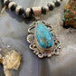 Mary Ann Spencer Sterling Silver Elongated Kingman Turquoise Decorated Pendant