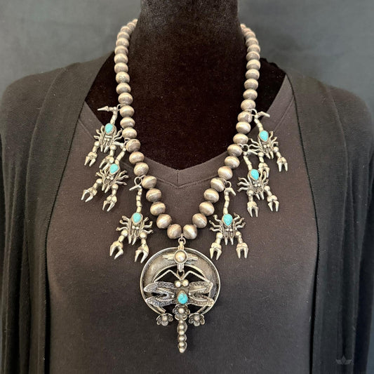 Frank Valdez Native American Sterling Silver Scorpions w/Navajo Pearl Unisex Necklace