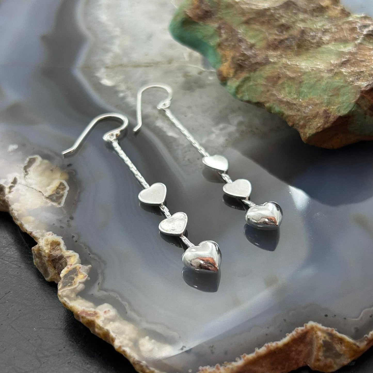 Sterling Silver 3 Hearts Fashion Dangle Earrings For Women