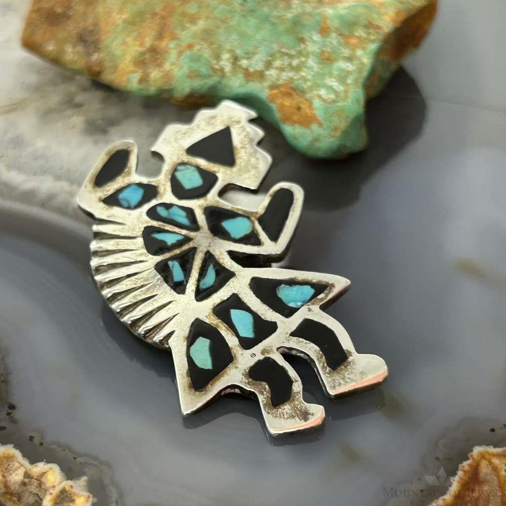 Vintage Native American Silver Turquoise Inlay Rainbow Man Brooch For Women