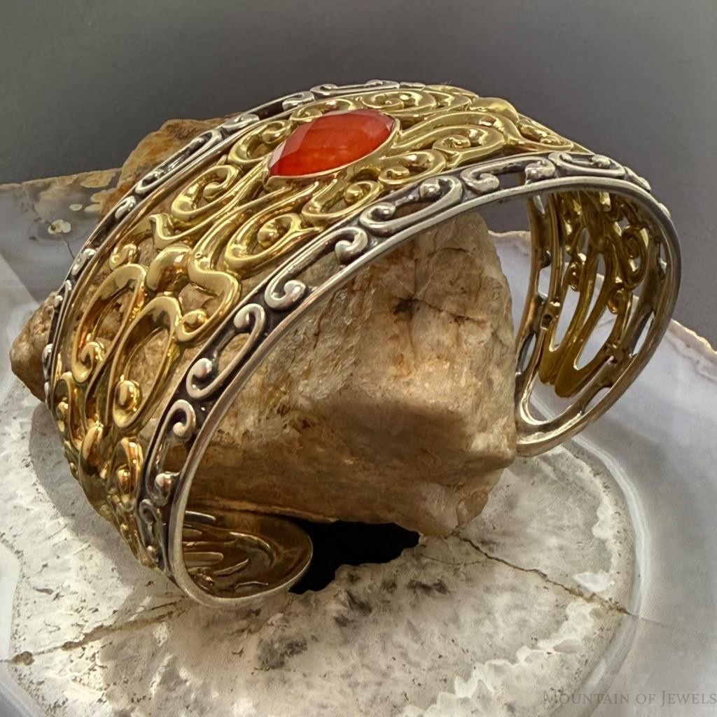 Carolyn Pollack Sterling Silver & Brass Marquise Coral Doublet Swirl Bracelet For Women