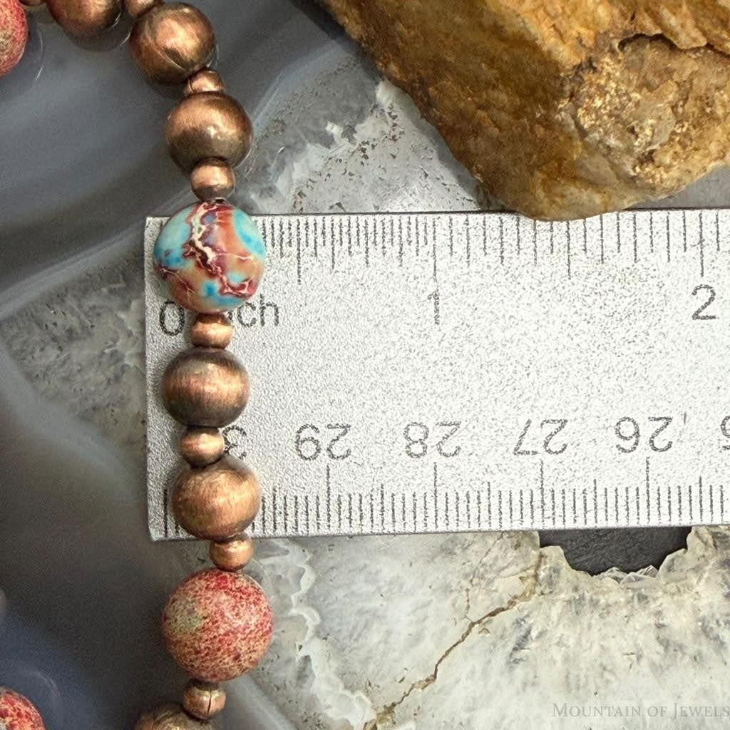 Southwestern Style 4-8mm Copper Navajo Pearl & 10mm Sediment Jasper Stretch Bracelet For Women