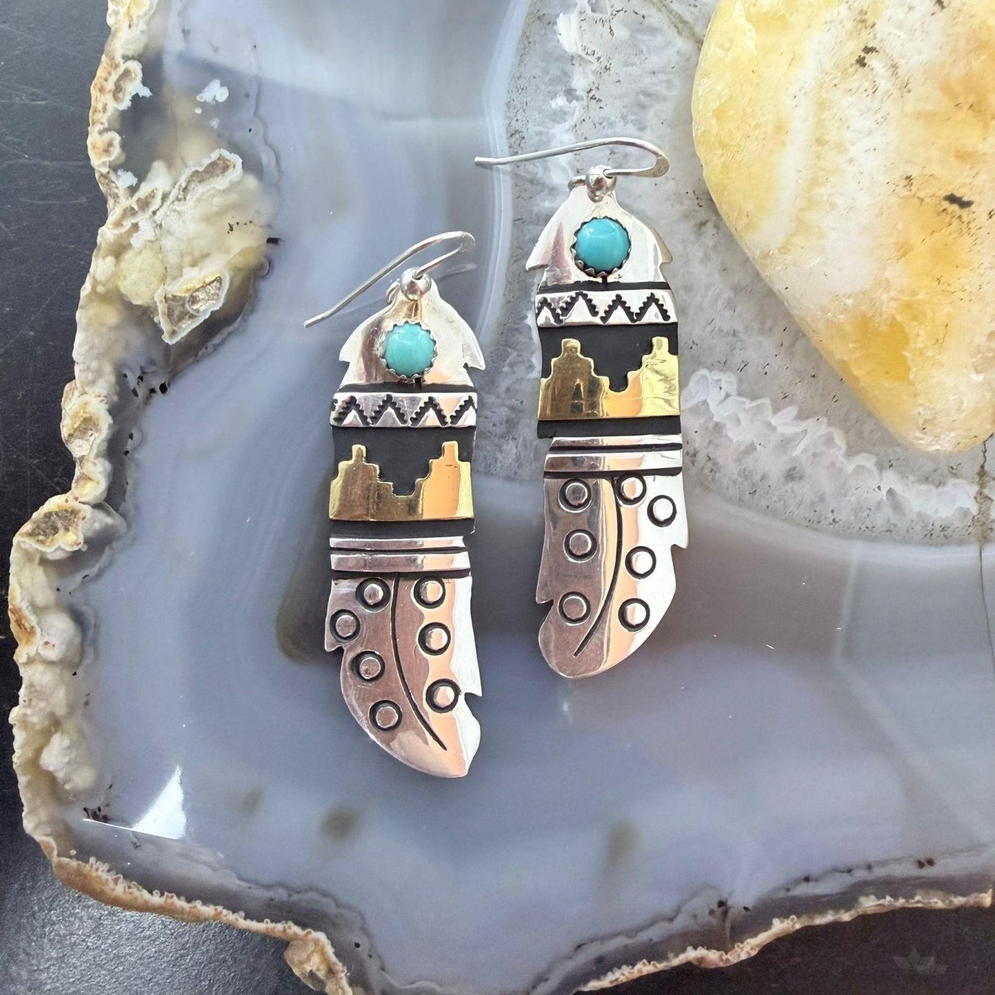 Tommy & Rosita Singer Sterling Silver & GF w/Turquoise Dot Dangle Earrings For Women