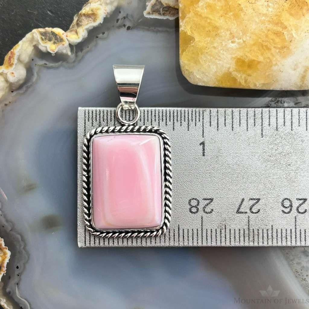 Native American Sterling  Silver Rectangle Pink Conch Decorated Pendant For Women #2