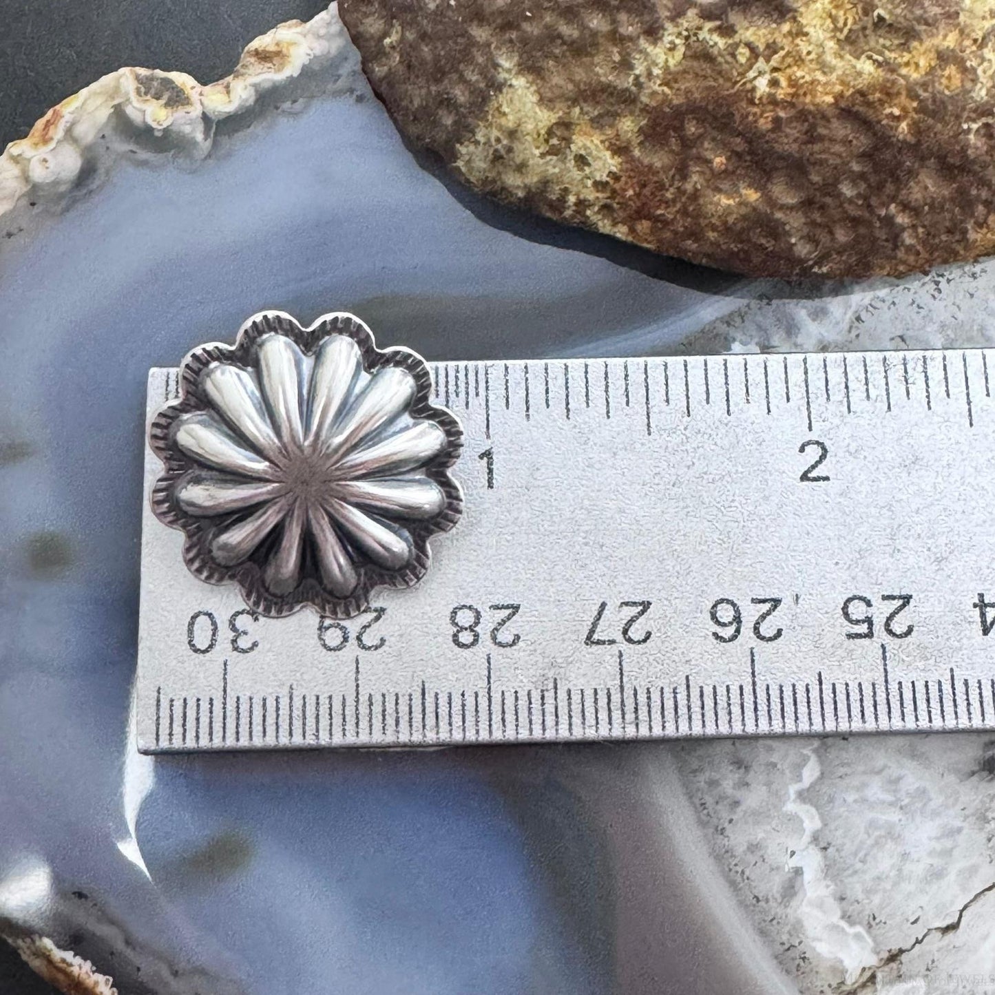 Native American Sterling Silver Repousse Large Concho Stud Earrings For Women