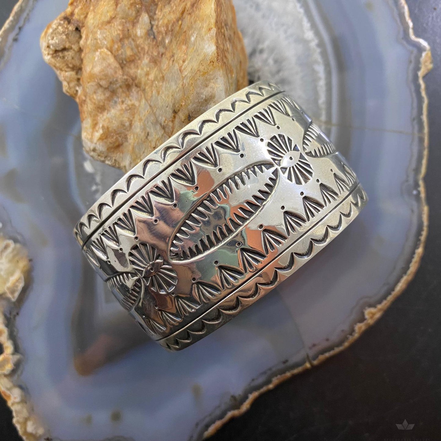 Yellowhorse native American Vintage Sterling Stamped Wide Bracelet For Women