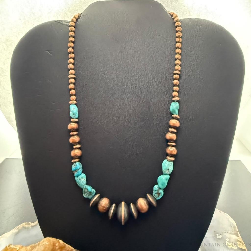 Southwestern Style Copper 4.5-14mm Navajo Pearl&Natural Hubei Turquoise Necklace For Women