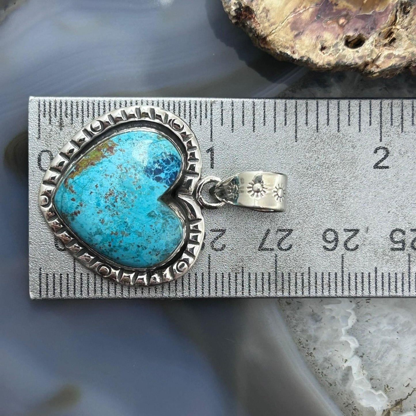 Sterling Silver Southwestern Style Chrysocolla Decorated Heart Pendant For Women