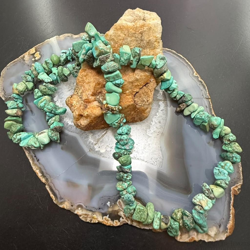 Vintage Native American Rough Turquoise 24" Necklace For Women
