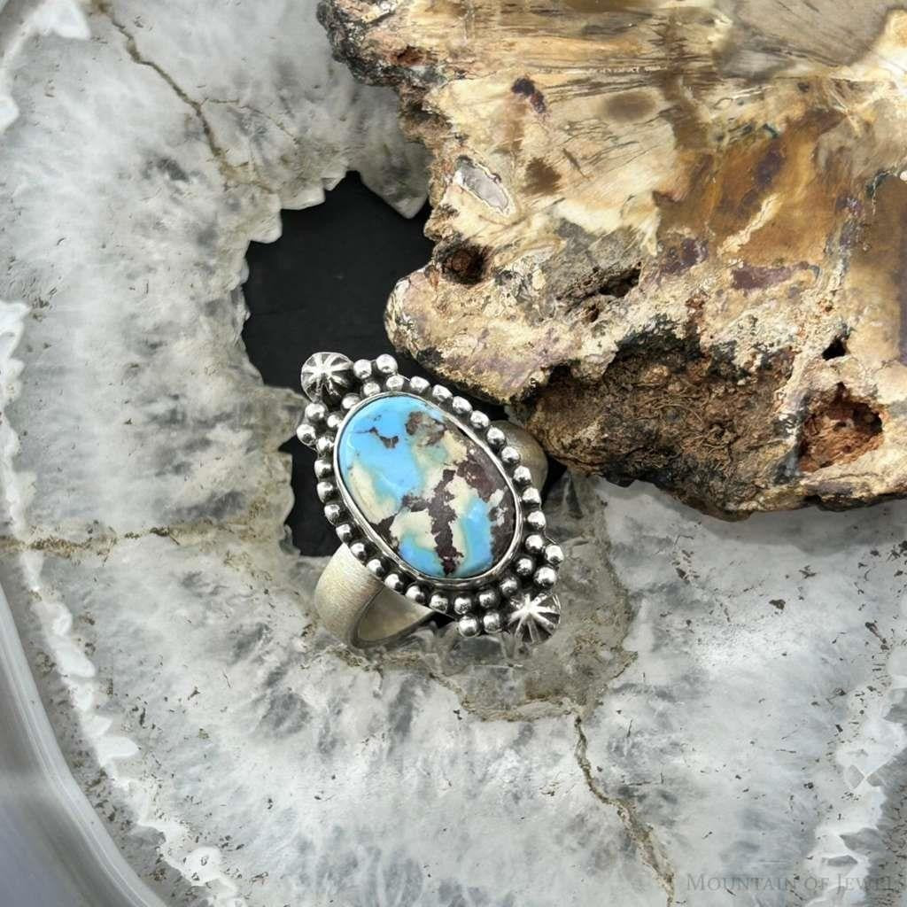 Sterling Silver Southwestern Style Oval Golden Hill Turquoise Adjustable Ring For Women #15