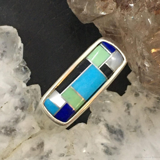 Carolyn Pollack Southwestern Style Sterling Silver Rectangle Multi-gemstone Inlay Ring For Women #1