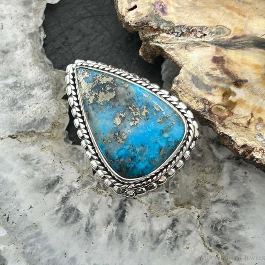 Sterling Silver Southwestern Style Teardrop Shattuckite Decorated Ring Size 6.5 For Women