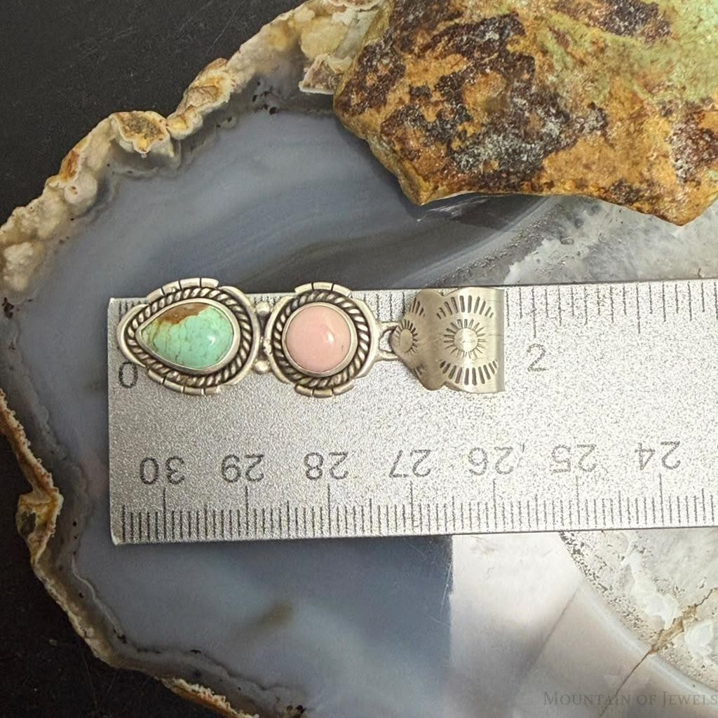 Sterling Silver Southwestern Style Pink Conch & Turquoise Pendant For Women