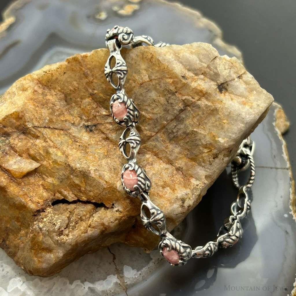 Carolyn Pollack Sterling Silver 8 Oval Rhodonite Link Bracelet For Women