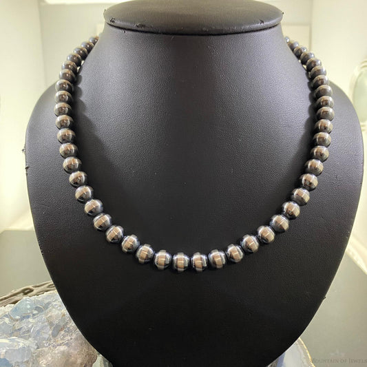 Navajo Pearl Beads 8 mm Sterling Silver Necklace Length 20" For Women