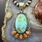 Sterling Silver Southwestern Style Oval Turquoise & Spiny Oyster Pendant For Women