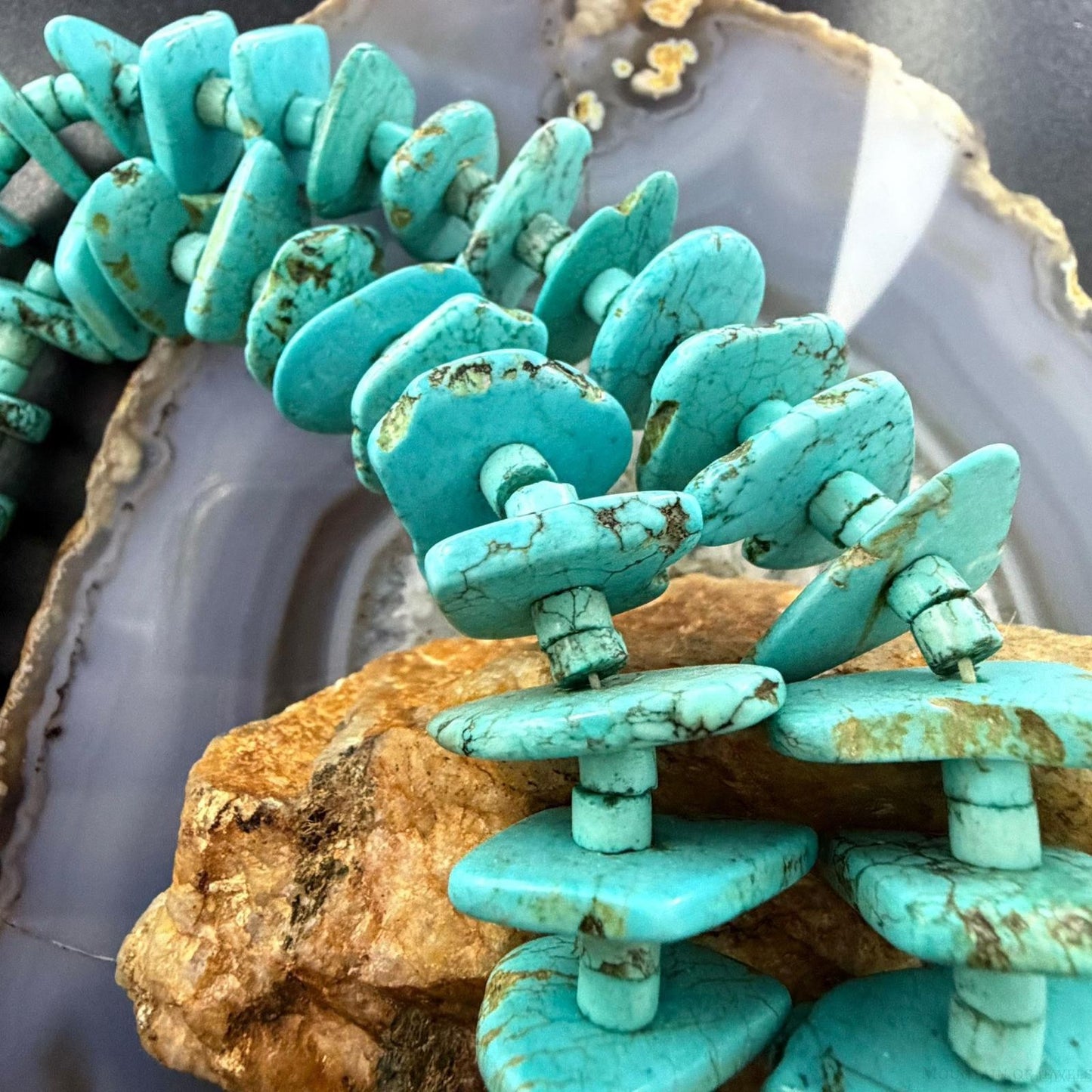 Vintage Native American Disk Beads Turquoise & Spiny Oyster Jacla Necklace For Women