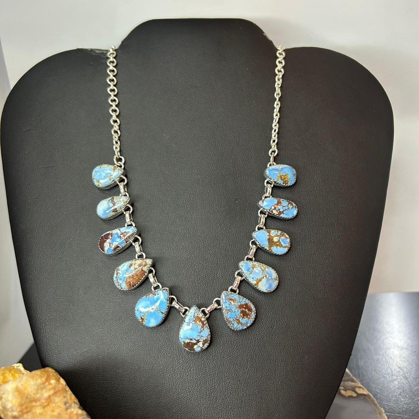 Sterling Silver Southwestern Style Teardrop Golden Hill Turquoise Necklace For Women