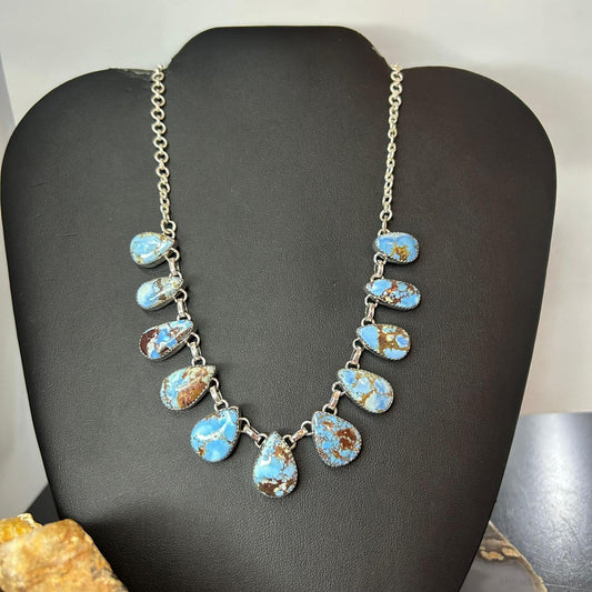 Sterling Silver Southwestern Style Teardrop Golden Hill Turquoise Necklace For Women