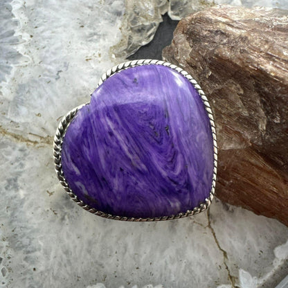 Sterling Silver Southwestern Style Charoite Heart Ring For Women