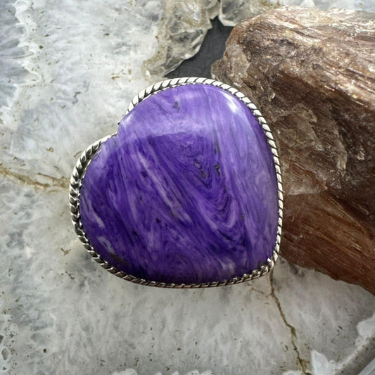 Sterling Silver Southwestern Style Charoite Heart Ring For Women