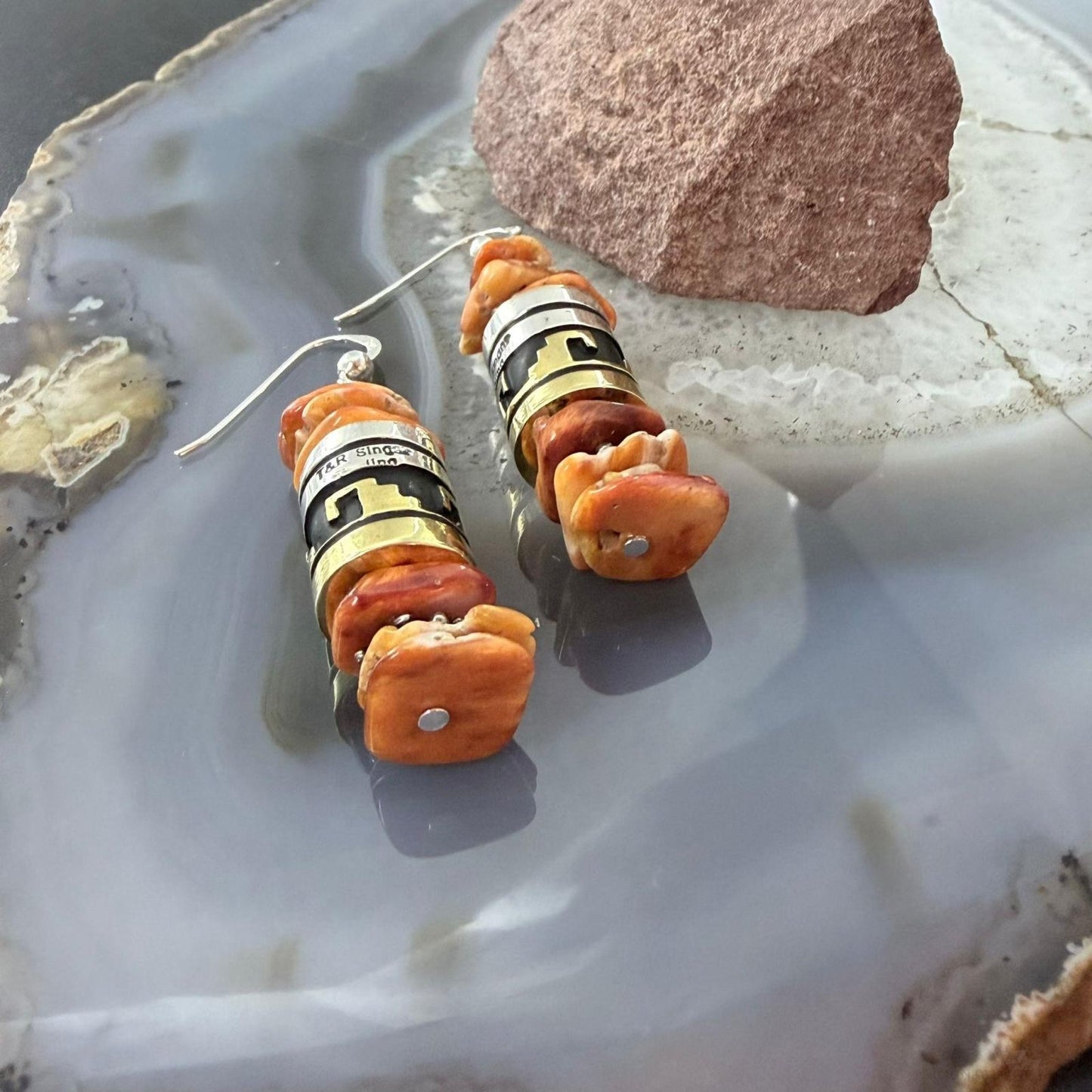 Tommy & Rosita Singer Sterling Silver Orange Spiny Oyster Beads Dangle Earrings For Women #1