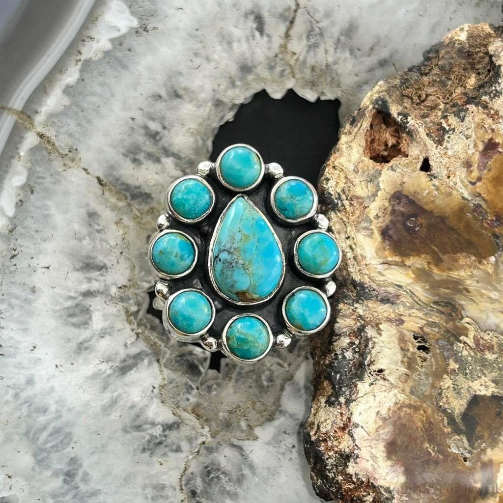 Sterling Southwestern Style Mohave Turquoise Cluster Ring Size 8 For Women #1