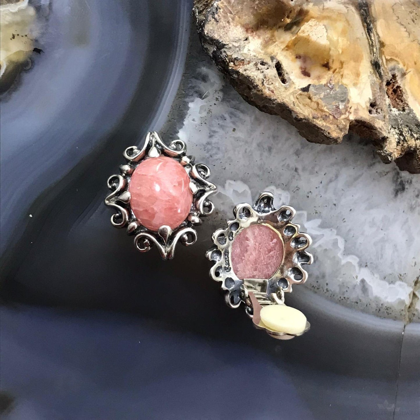 Carolyn Pollack Sterling Silver Oval Rhodochrosite Clip-On Earrings For Women