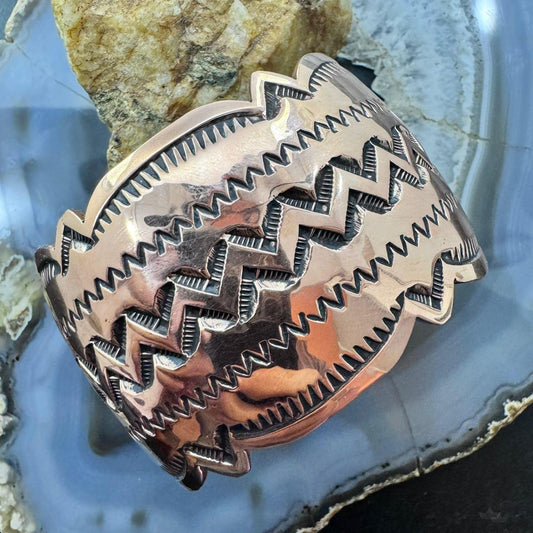 Ben Yellowhorse Navajo Copper Southwestern Motifs Stamped Wide Unisex Bracelet