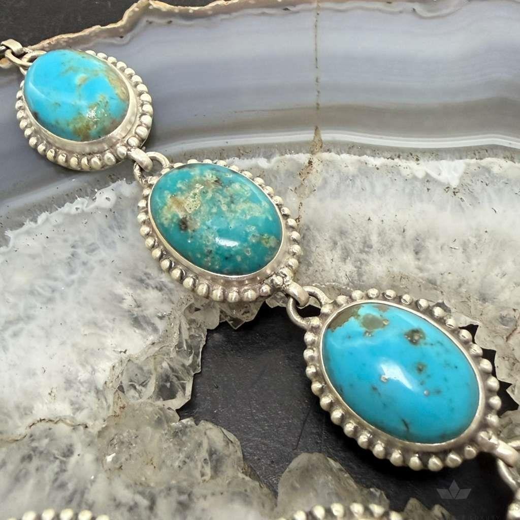 Sterling Silver Southwestern Style Oval Kingman Turquoise Lariat 28" Necklace For Women
