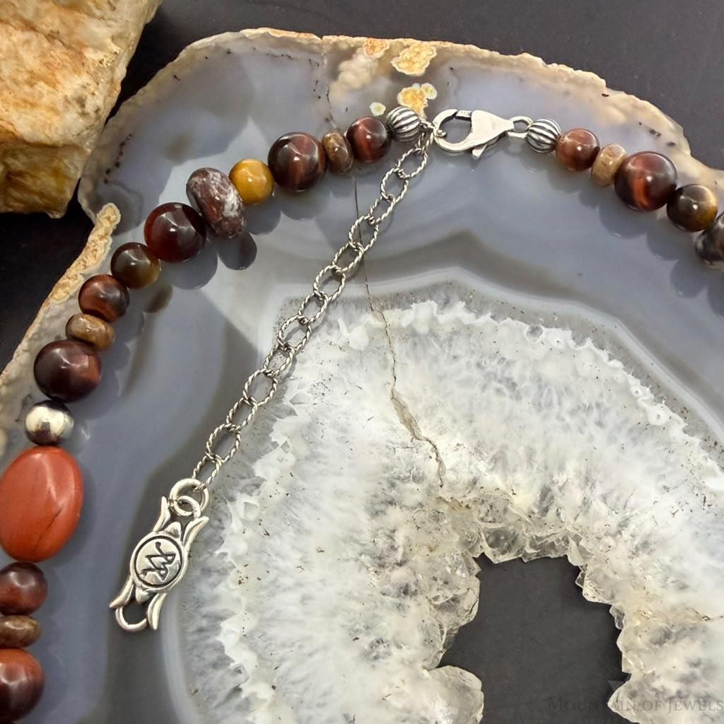 Carolyn Pollack Sterling Silver Tiger's Eye & Jasper 17"-20" Necklace For Women