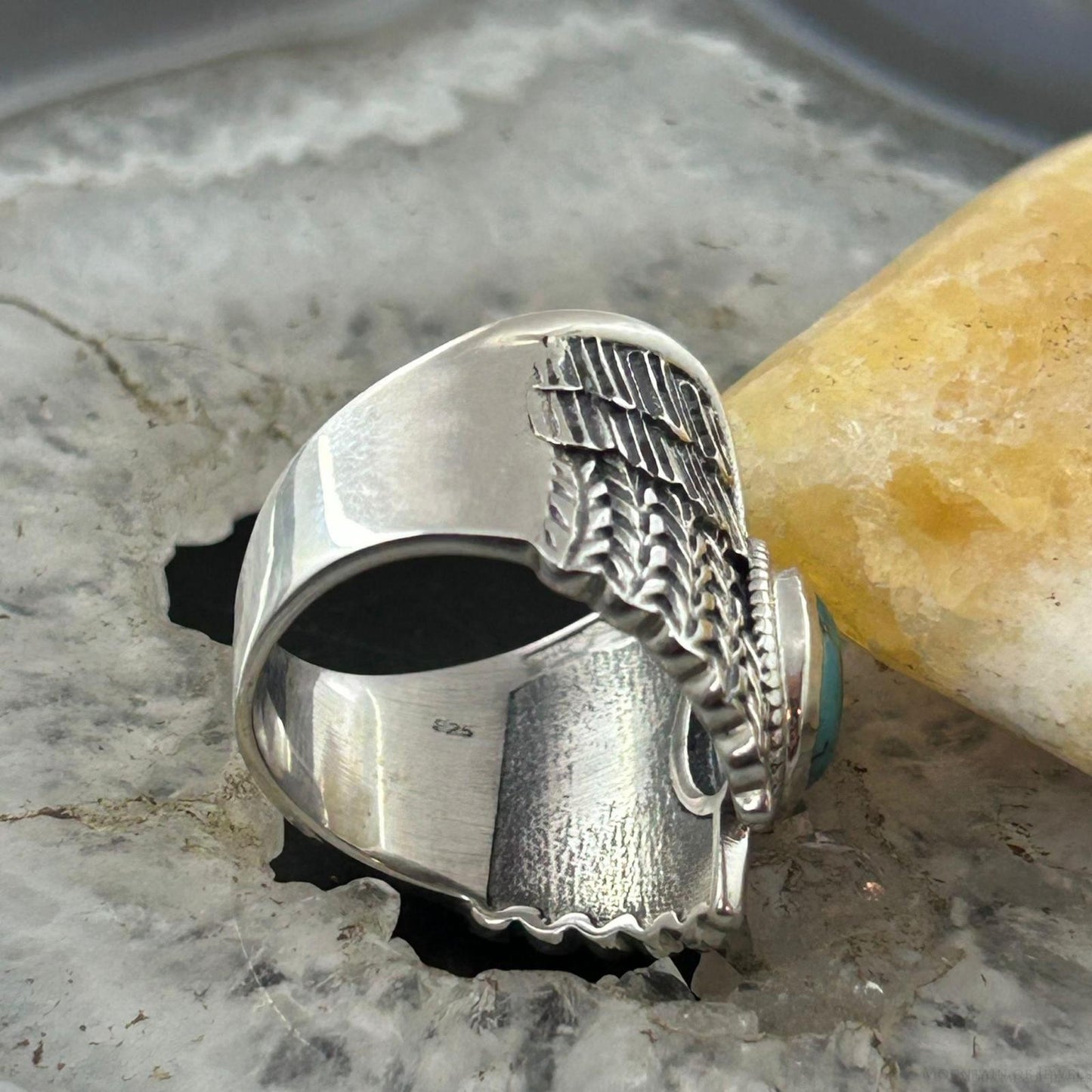 Sterling Silver Southwestern Style Copper Turquoise Unisex Wing Ring Size 9