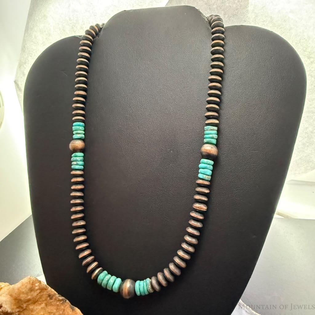 Southwestern Style Copper 8mm Navajo Pearl Saucer &Turquoise 18"-20" Necklace #1