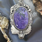Sterling Silver Southwestern Style Oval Charoite Decorated Pendant For Women