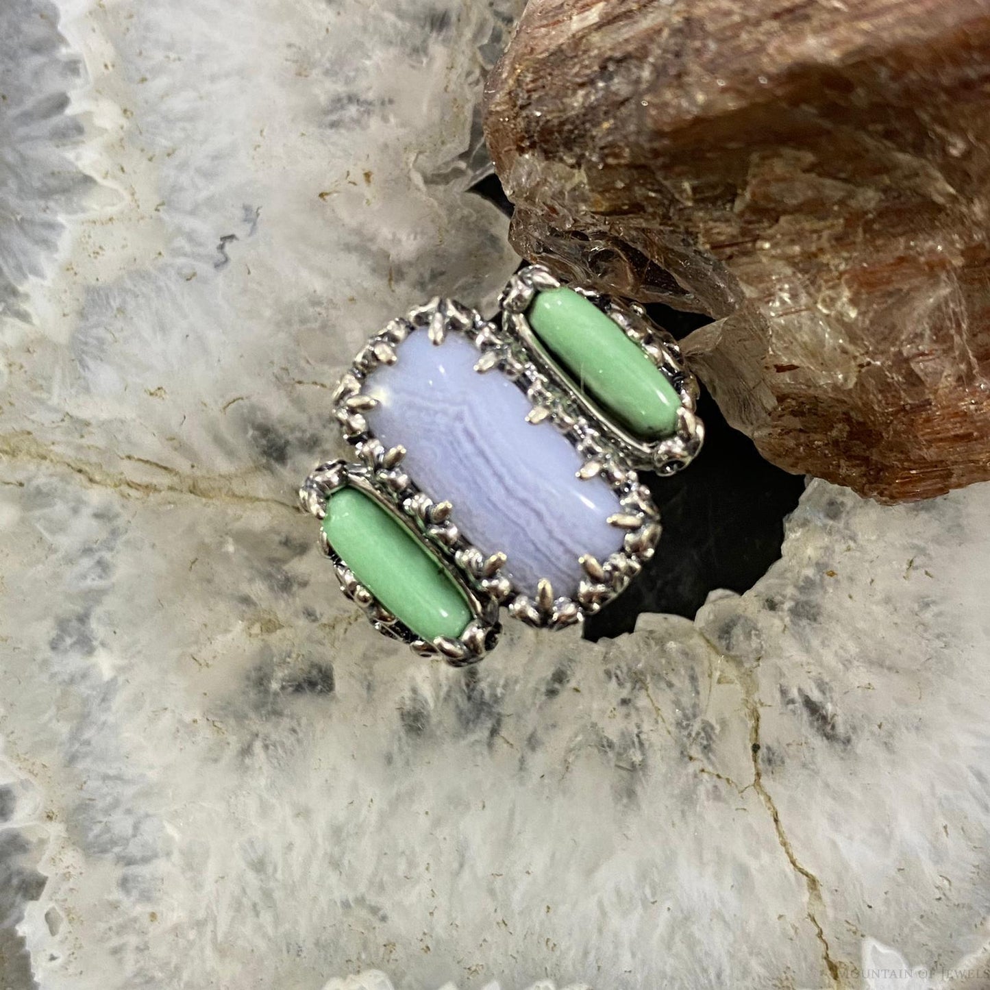 Carolyn Pollack Southwestern Style Sterling Silver Blue Lace Agate & Green Variscite Ring For Women